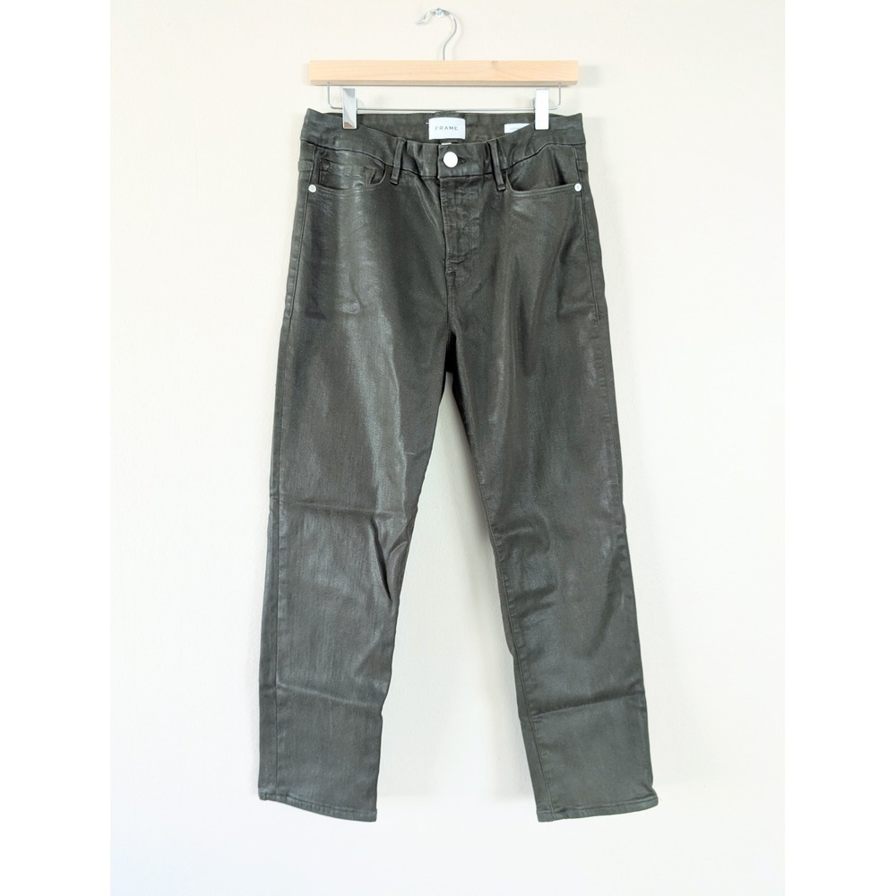 FRAME Le Crop Mini Boot 30 Coated Jeans Surplus Olive Green LCMB632C Edgy Casual